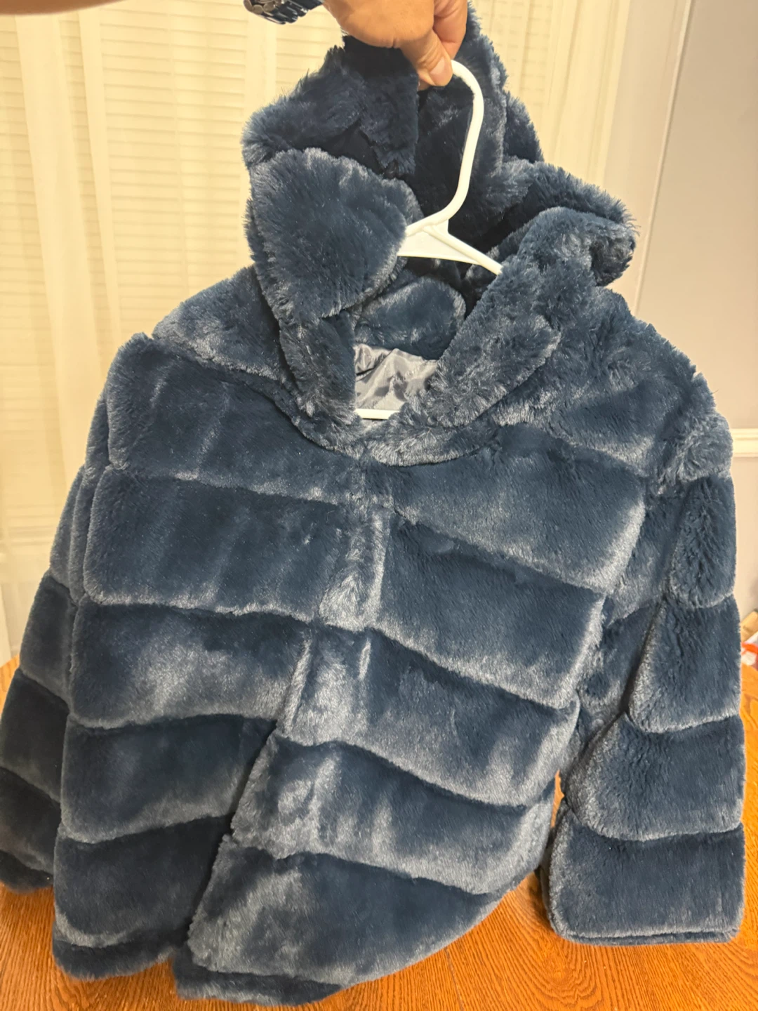Blue Faux Fur Hooded Jacket - photo 3