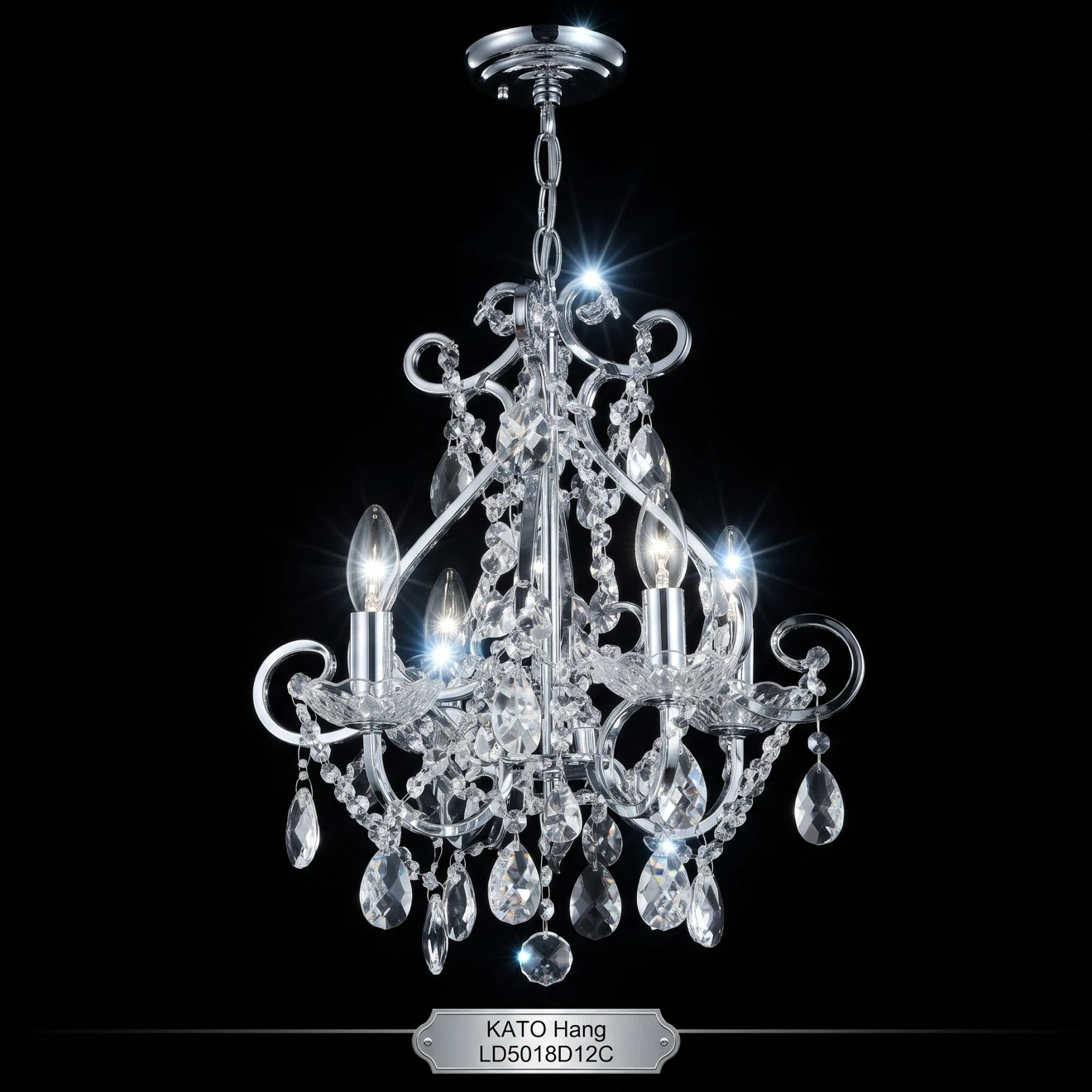 NEW Factory Sealed-Elegant Kato 4-Light Crystal Chandelier