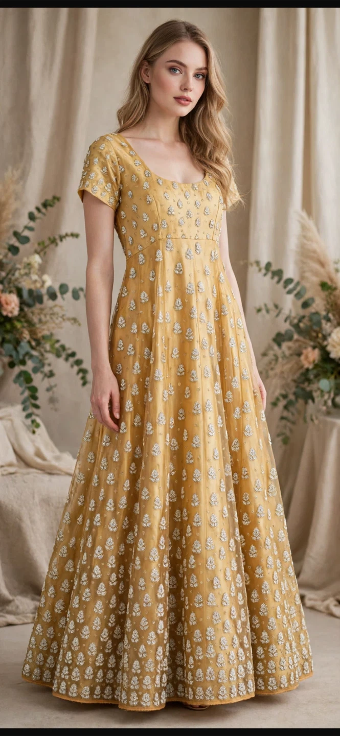Gold Embroidered Floor Length Dress - photo 2