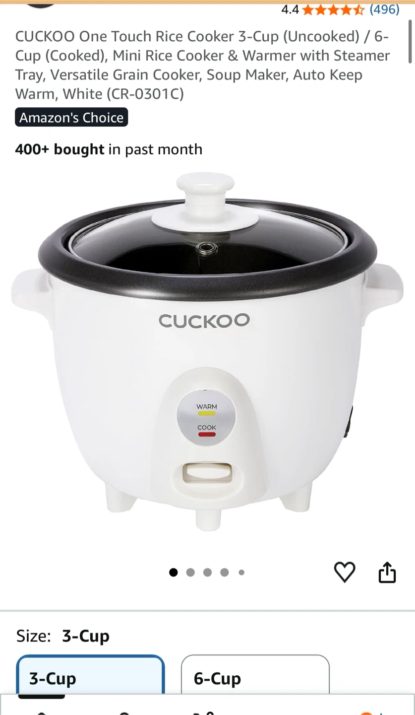 CUCKOO One Touch 3-Cup Rice Cooker - White