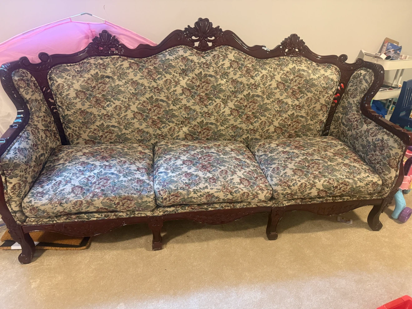 Vintage Floral Wood Sofa