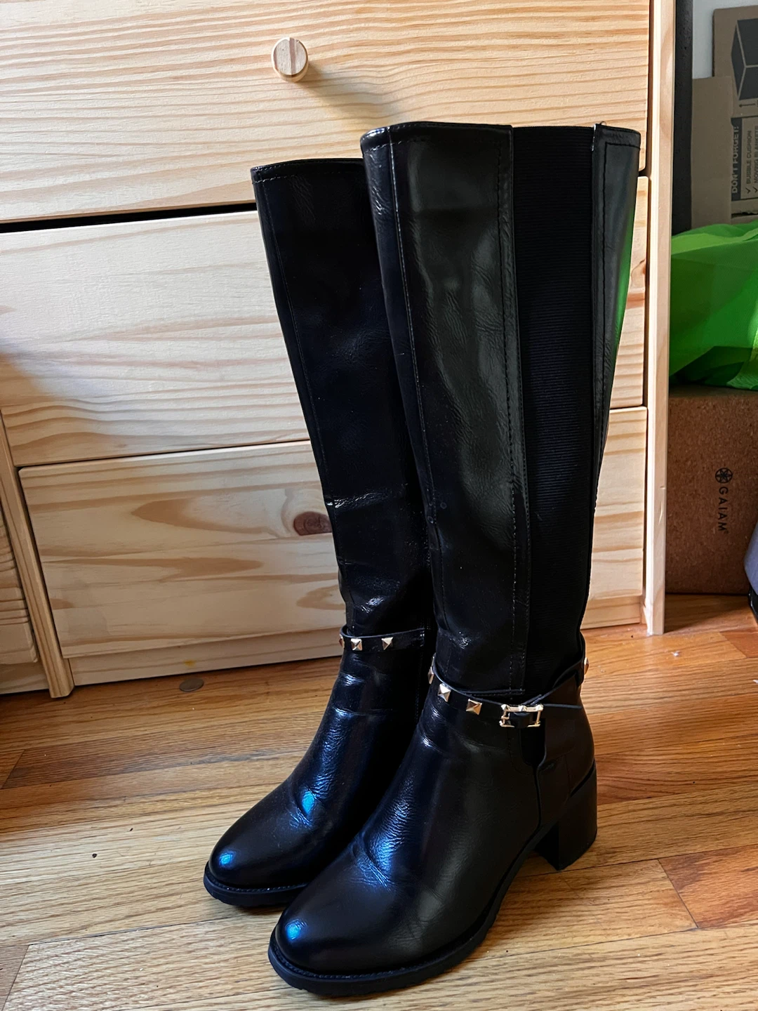 Torgeis Black Studded Knee-High Boots