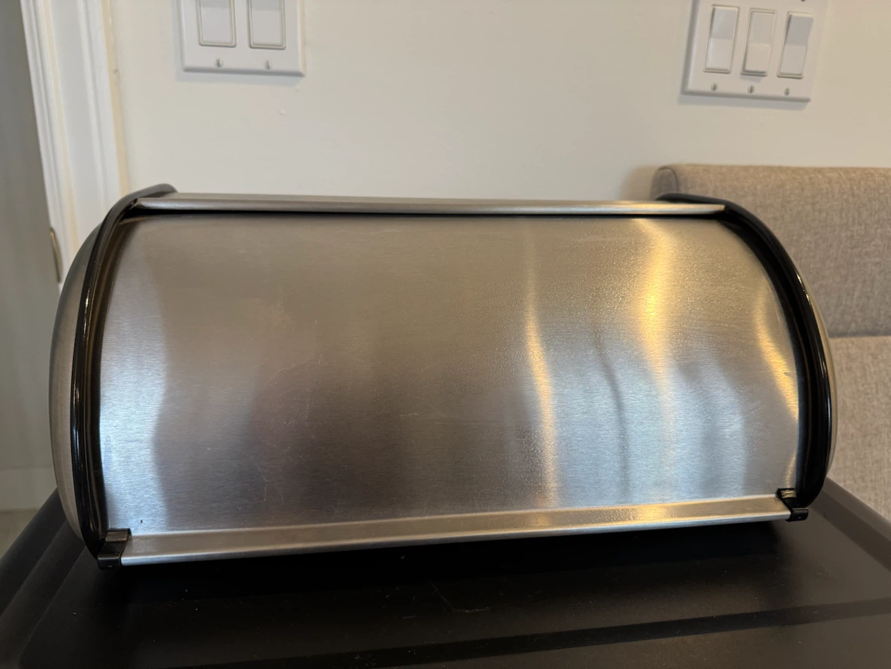 Vintage Stainless Steel Bread Box With Roll Top Cover