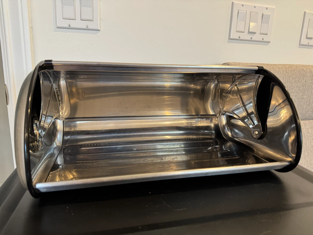 Vintage Stainless Steel Bread Box With Roll Top Cover - photo 2