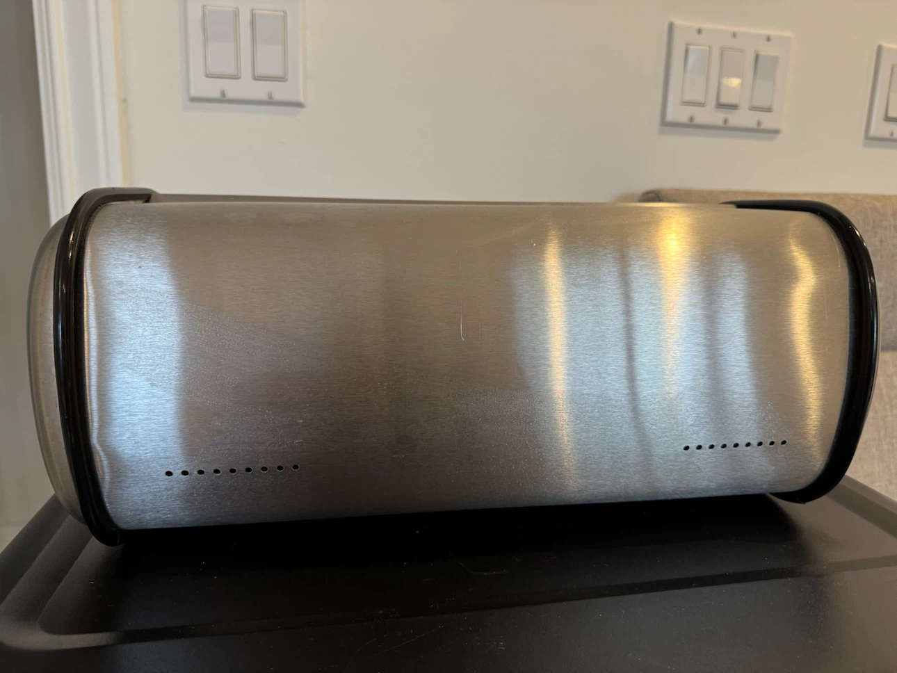 Vintage Stainless Steel Bread Box With Roll Top Cover - photo 4