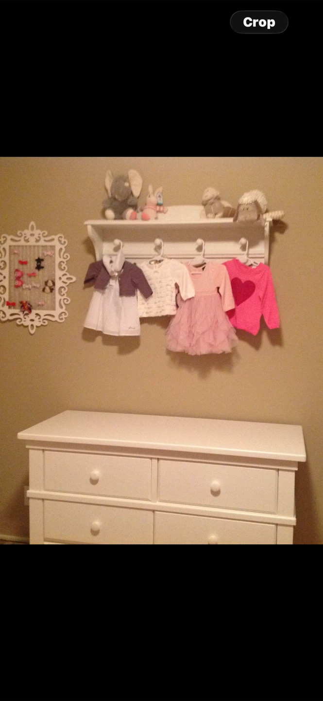 Pottery Barn- White Wall-Mounted Nursery Shelf with Hooks