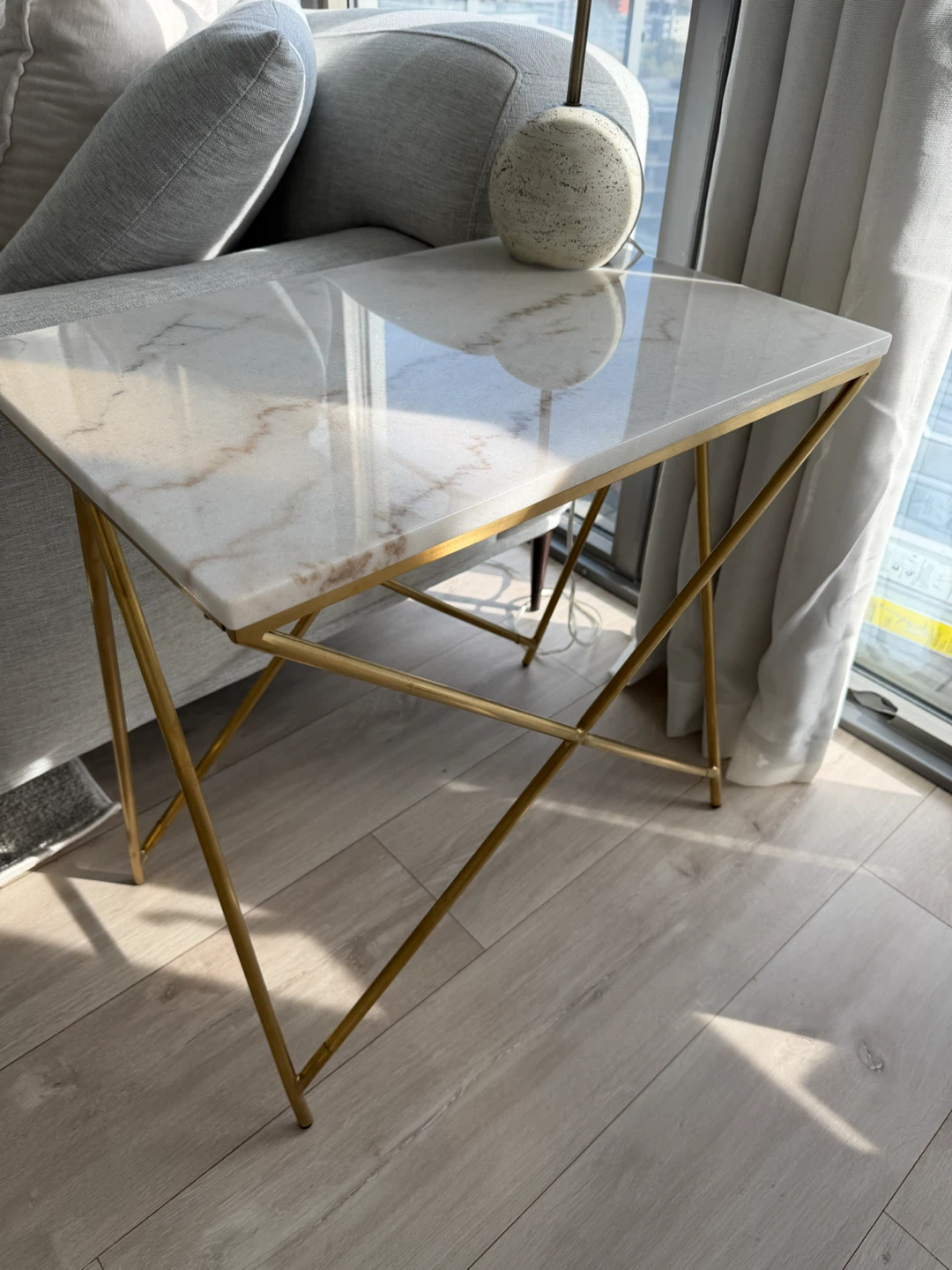 2 Marble and Gold Accent Side Tables