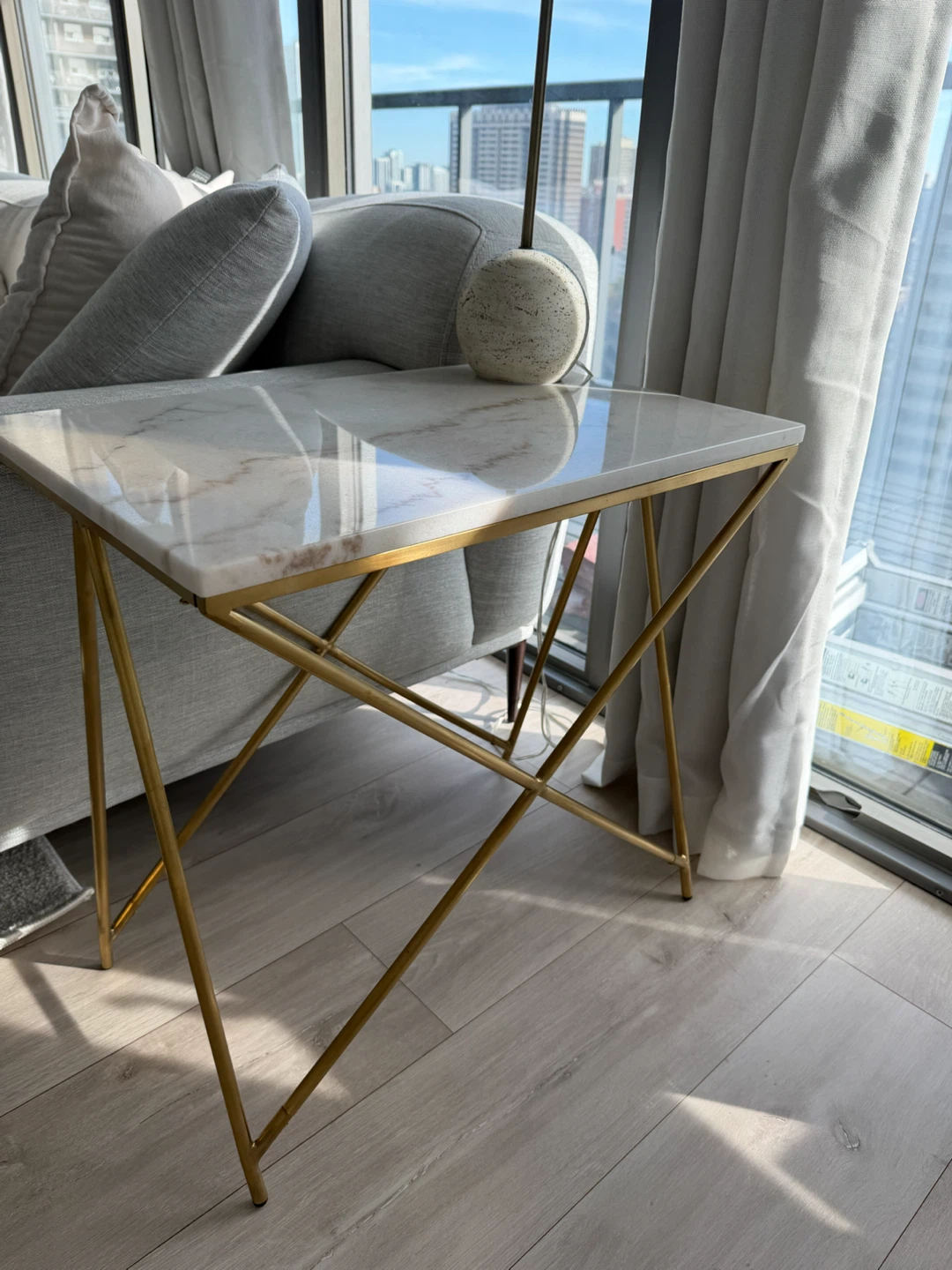 2 Marble and Gold Accent Side Tables - photo 4