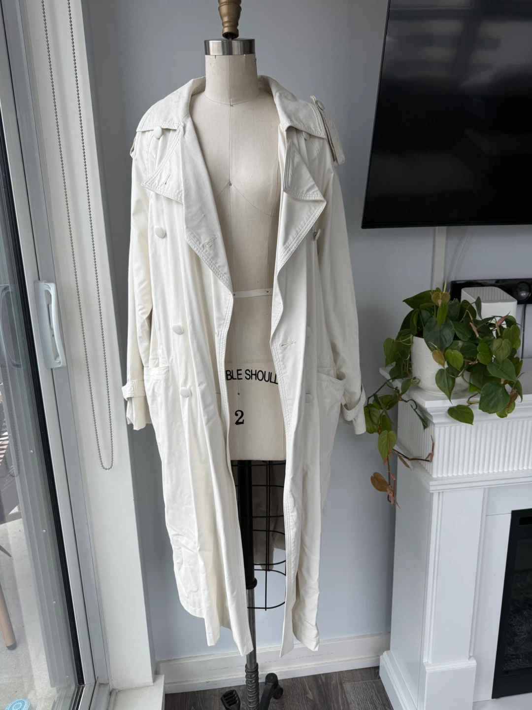 Zara Faux leather Cream Double-Breasted Trench Coat