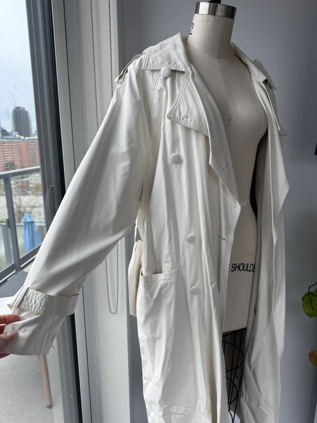 Zara Faux leather Cream Double-Breasted Trench Coat - photo 3