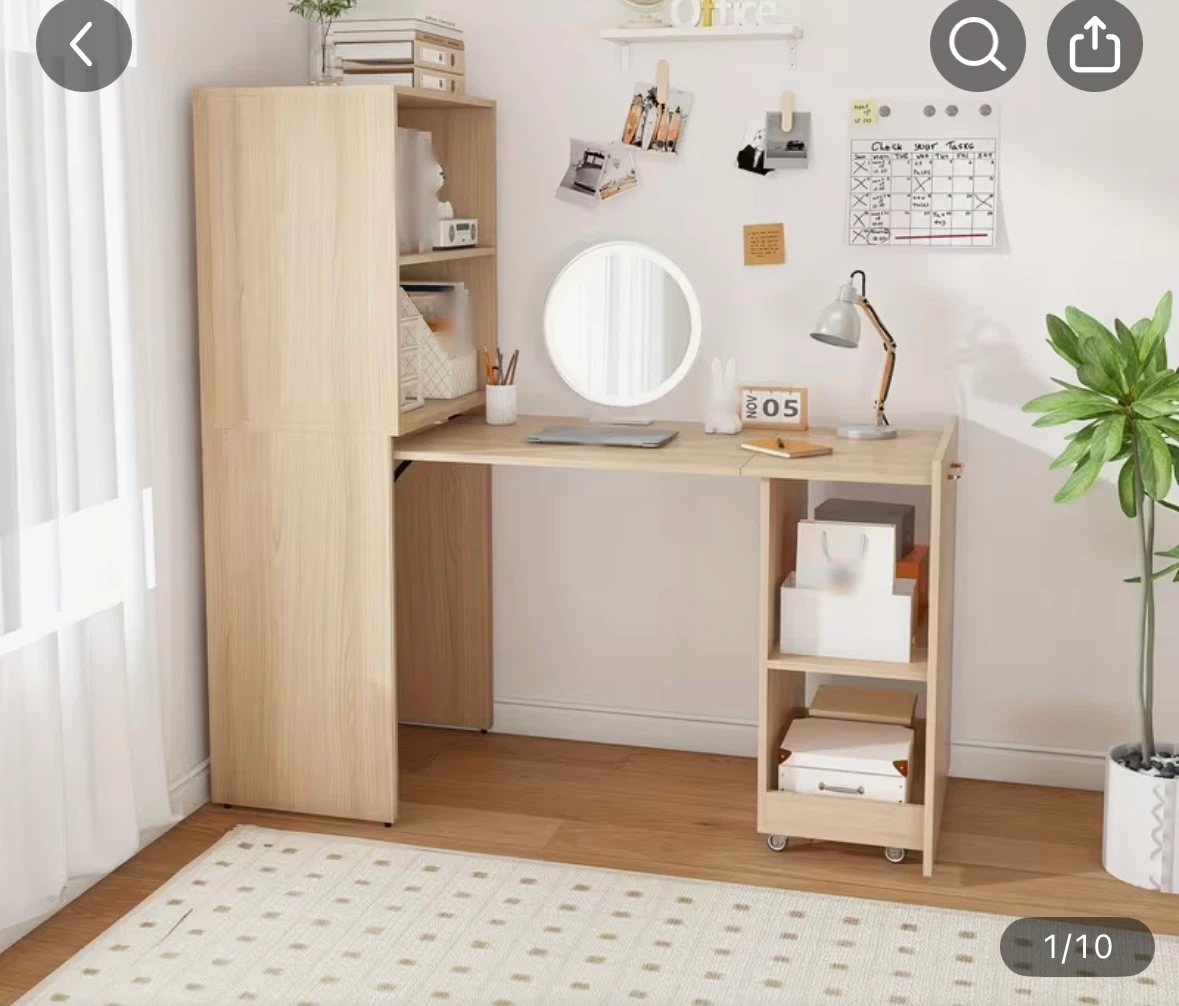 Modern Light Oak Rotating Desk with Shelving