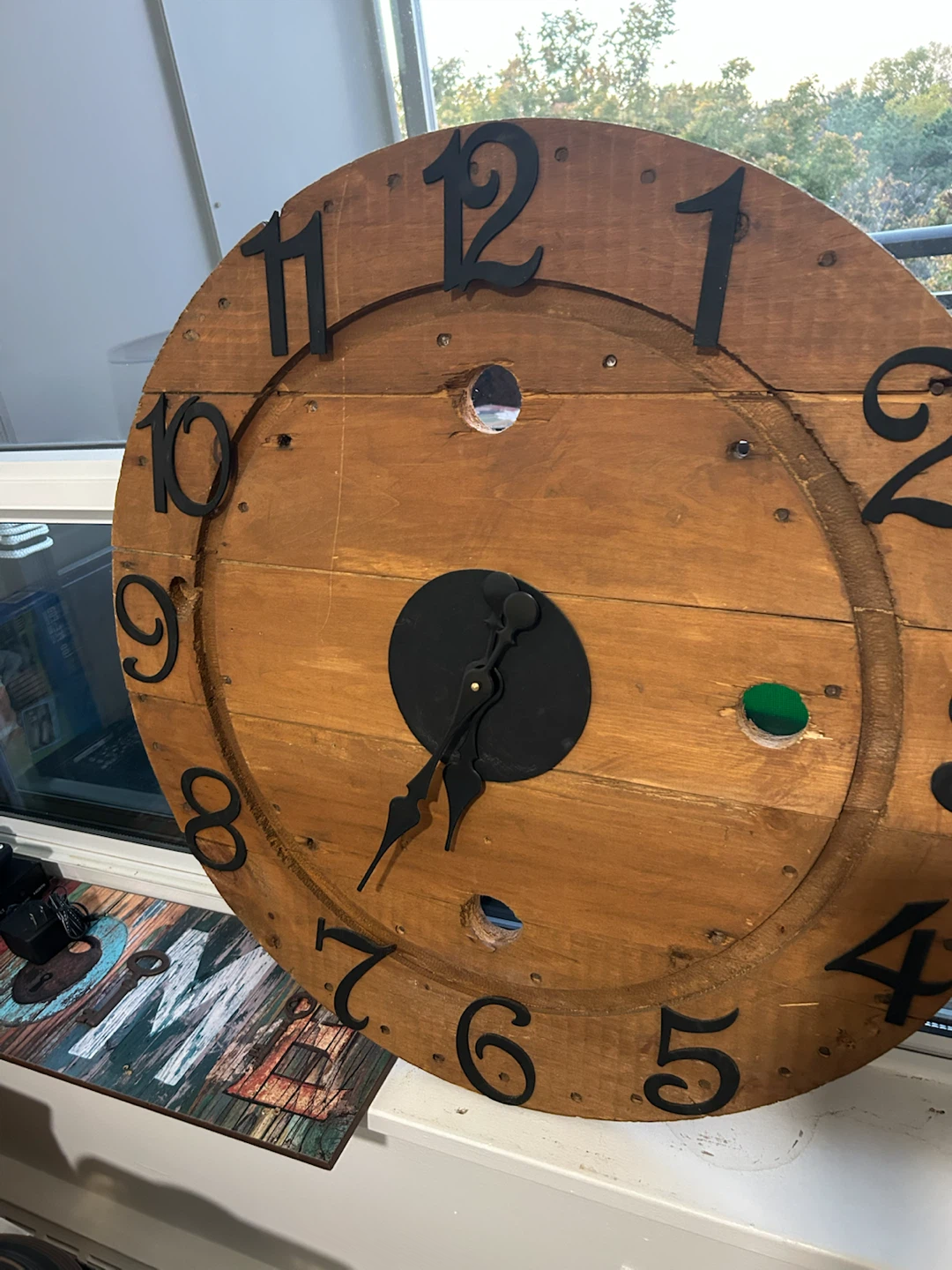 Large Rustic Wooden Wall Clock - photo 2