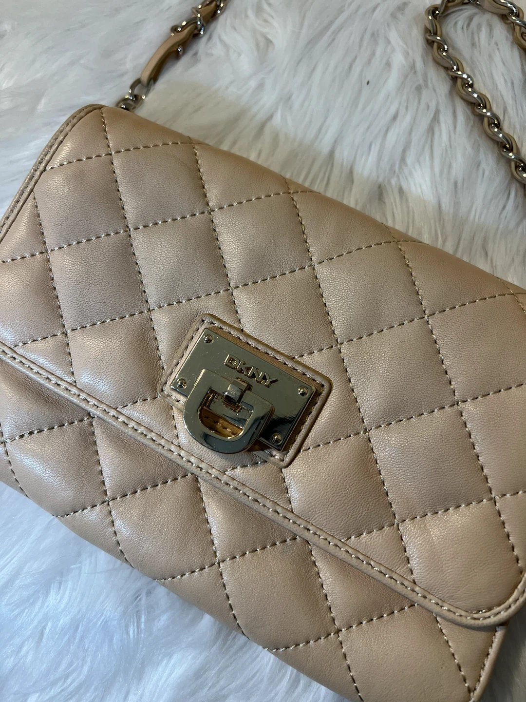 DKNY Quilted Beige Leather Crossbody Bag