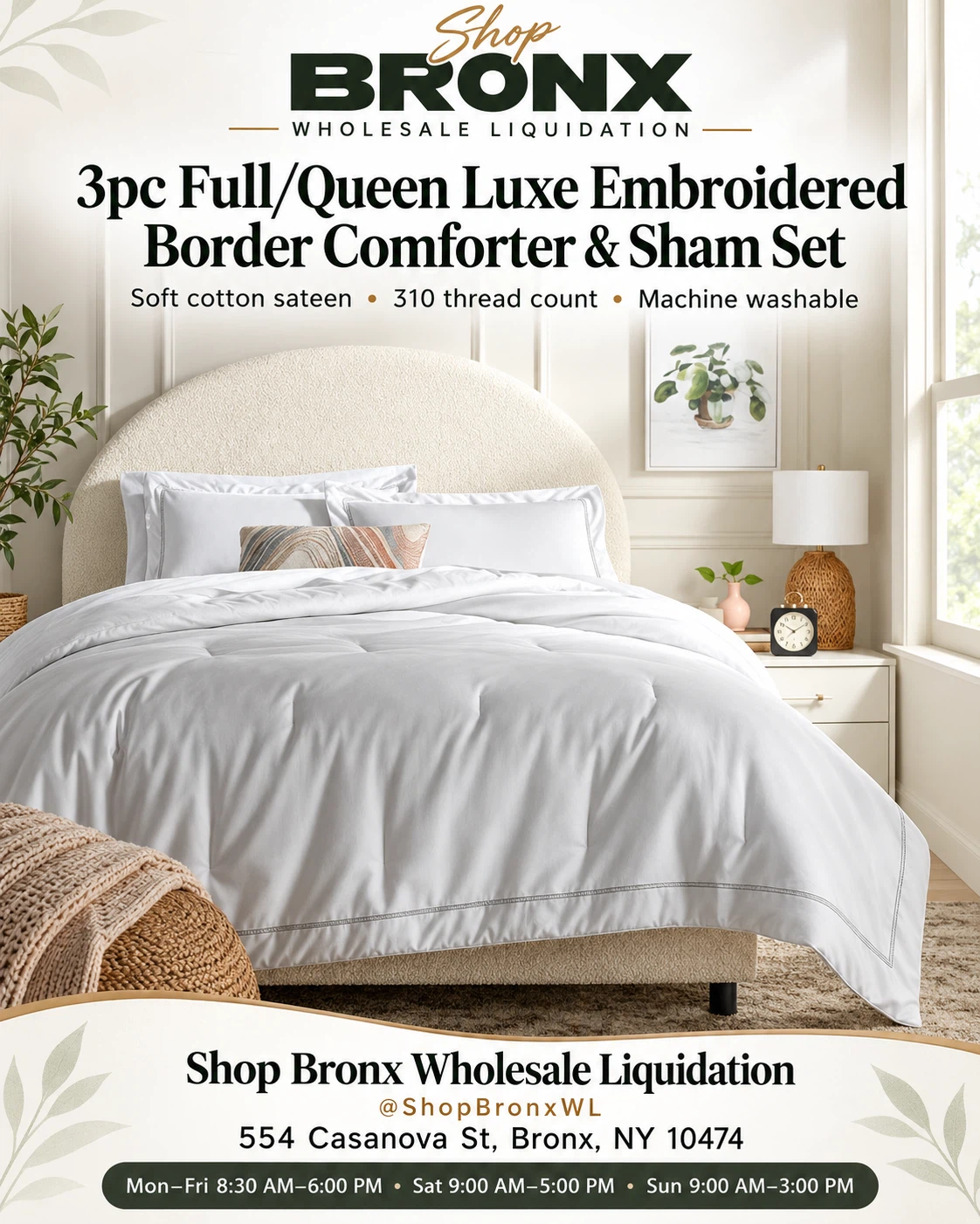 3pc Full/Queen Embroidered Comforter & Sham Set