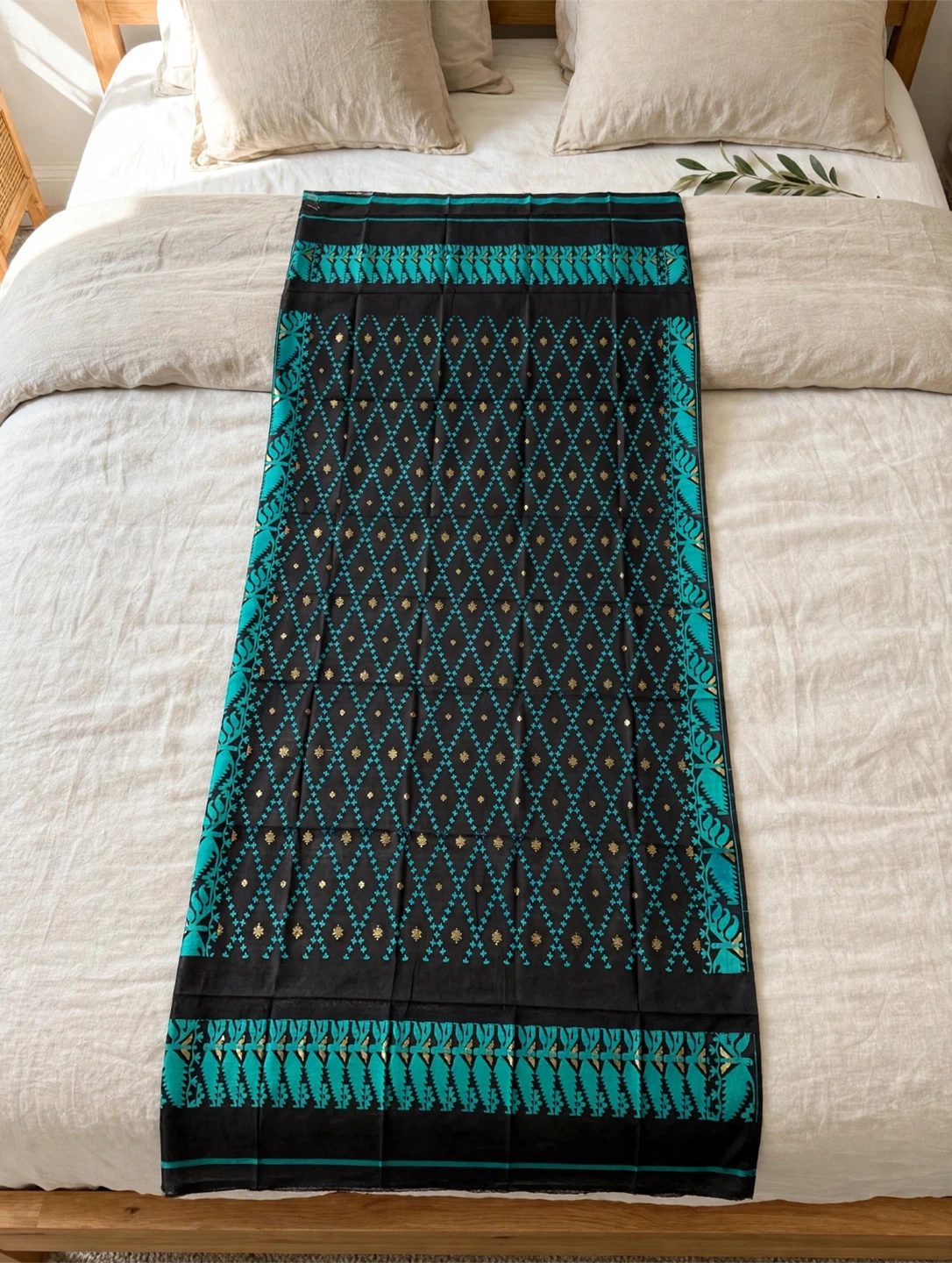 Black-Teal Jamdani 3-Piece Dress — Handloom, Size 44 - photo 4