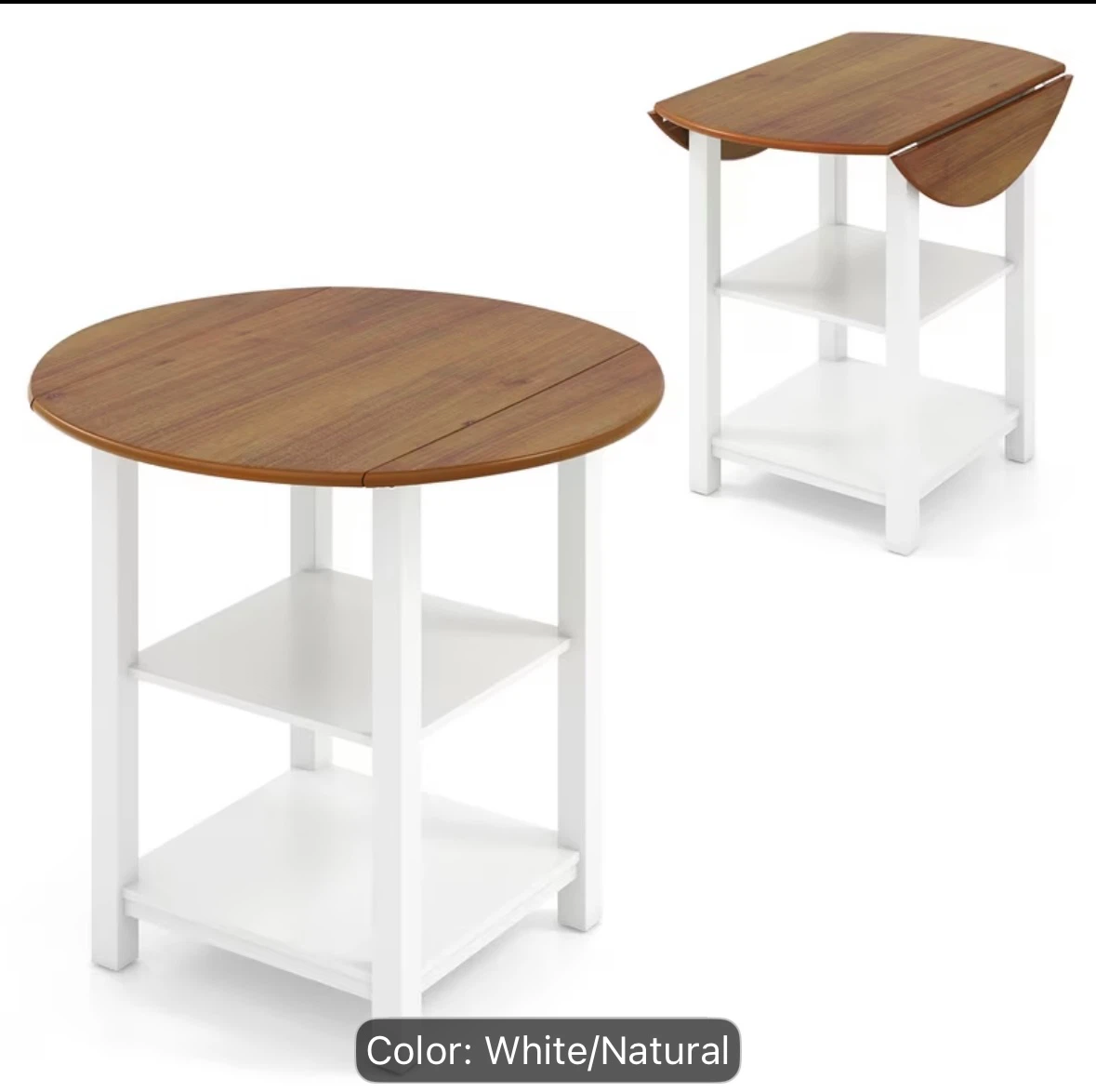 Drop Leaf Dining Table White and Natural - photo 3
