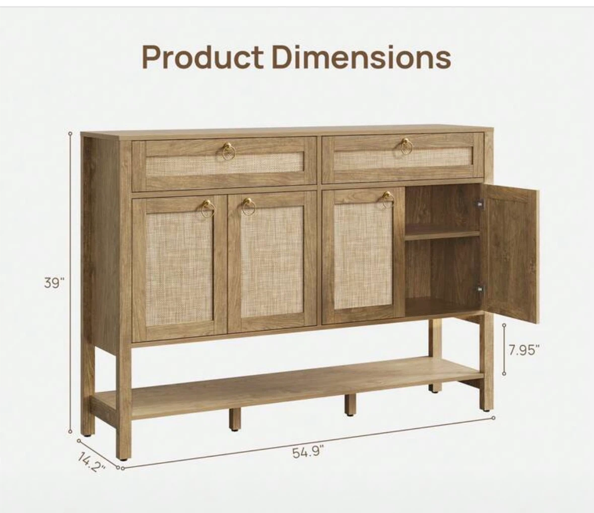 Wooden Console Table with Rattan Doors