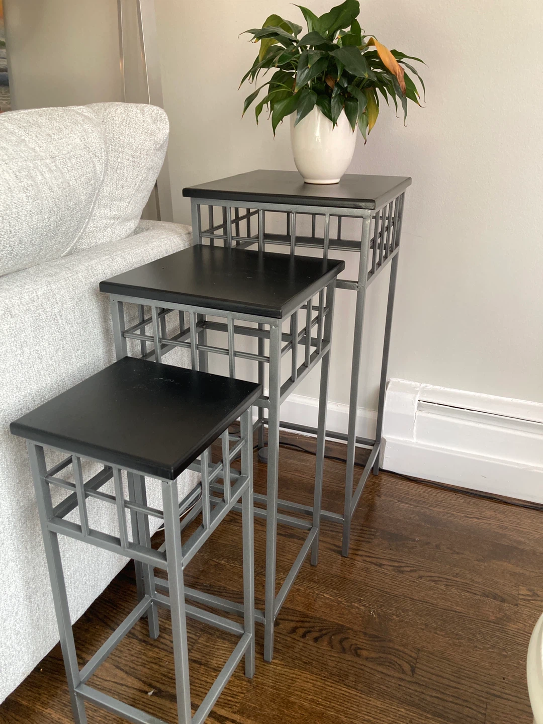 Set of Three Metal and Wood Nesting Tables
