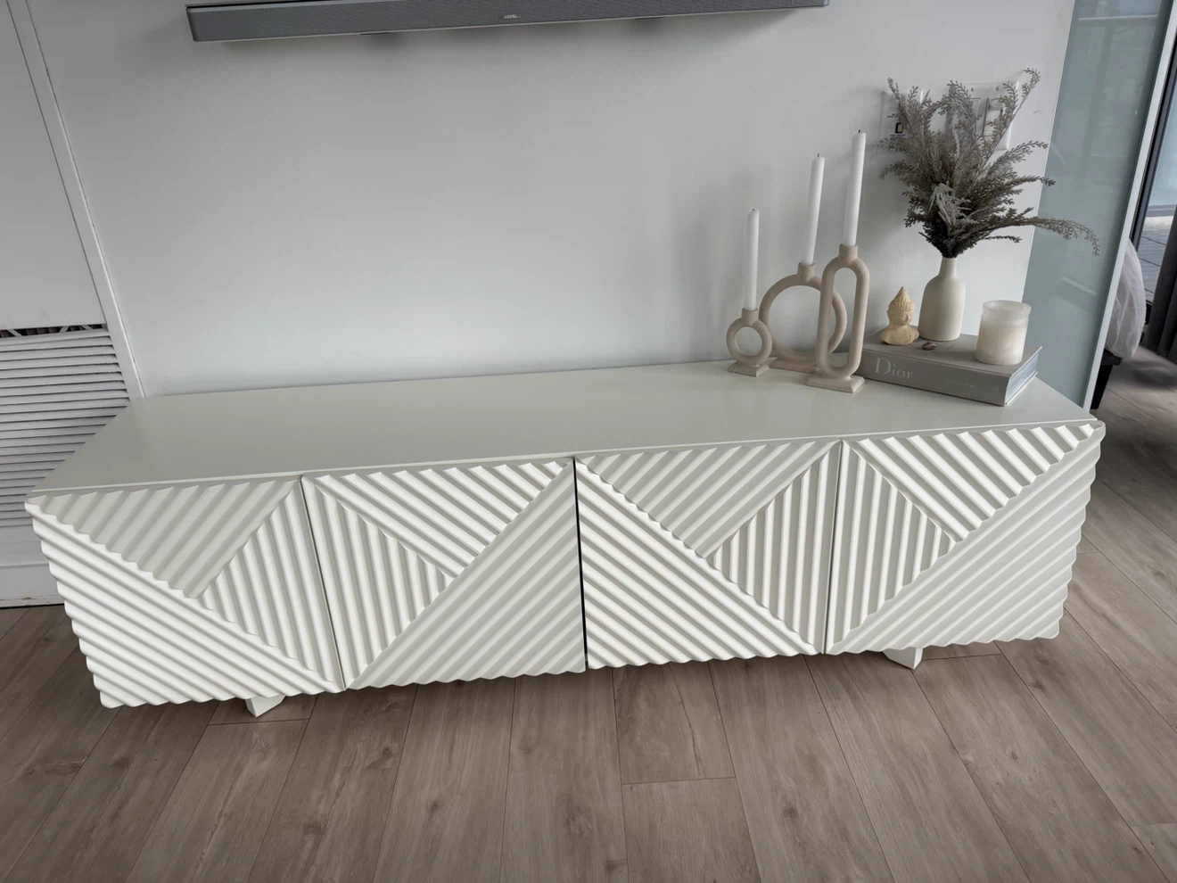 West Elm White Textured Media Console original pride was $2400