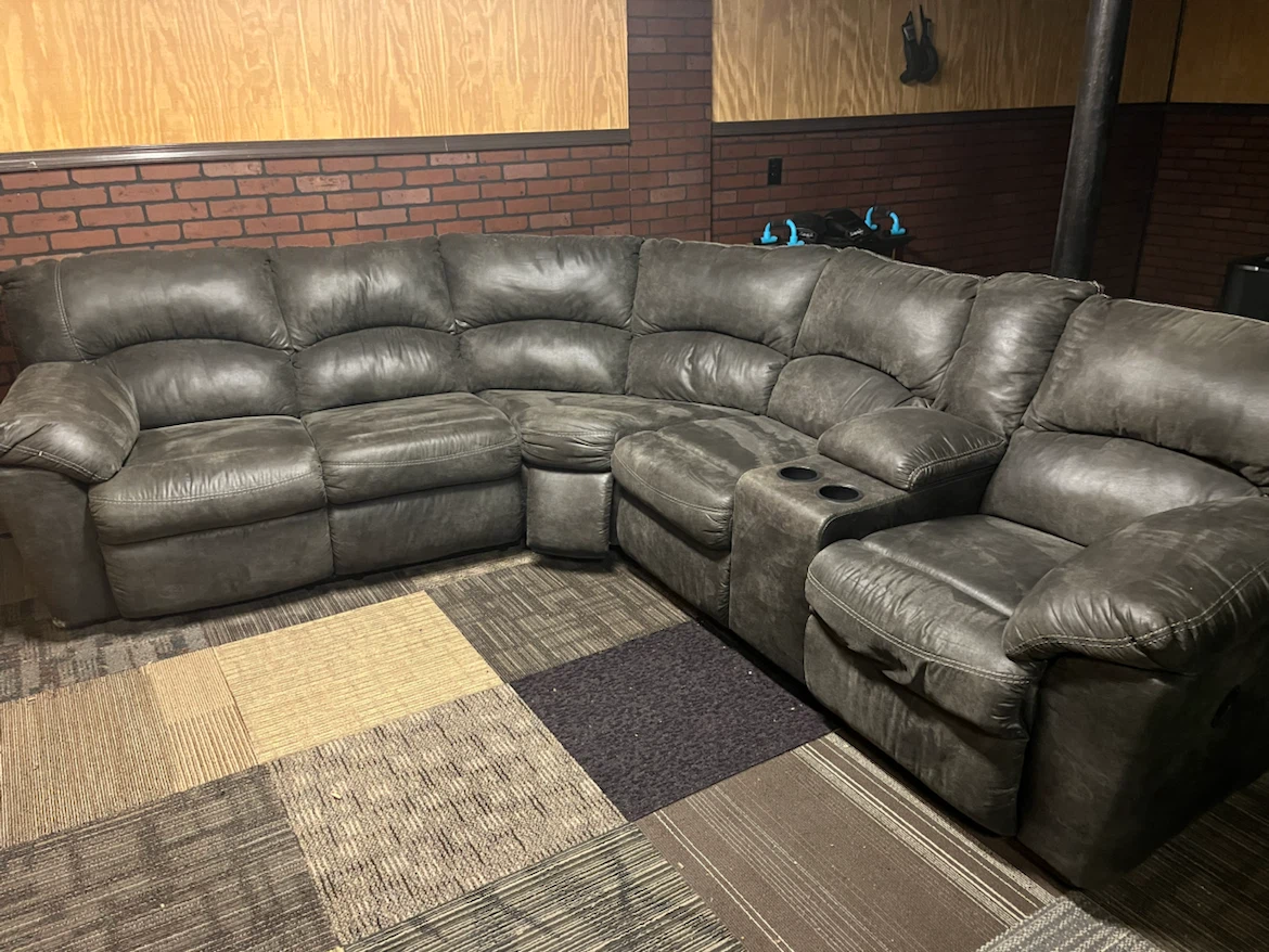 Gray Leather Sectional Reclining Sofa