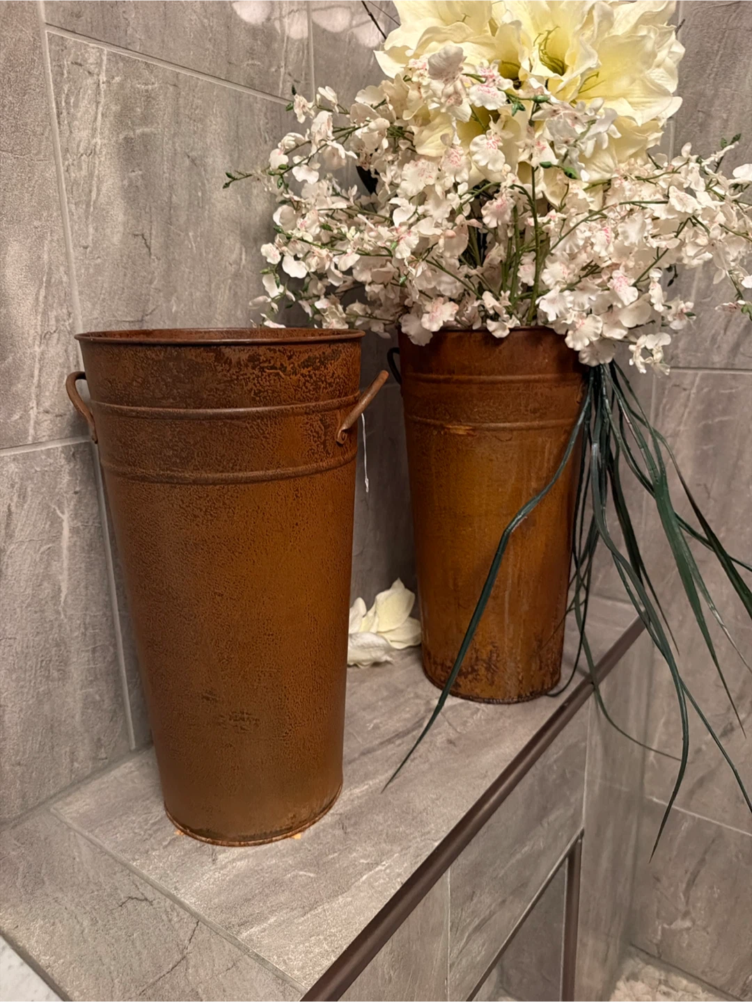 Rustic metal buckets x2