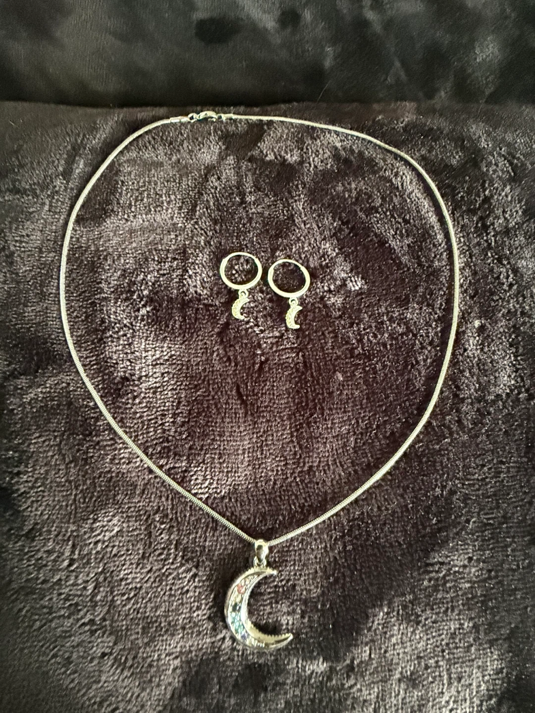 SS Moon Necklace and Earrings Set