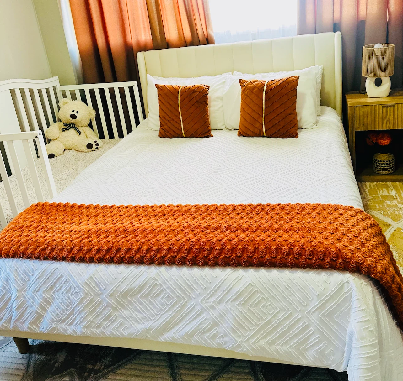 Queen Size Upholstered Bed Frame + Memory Foam Mattress