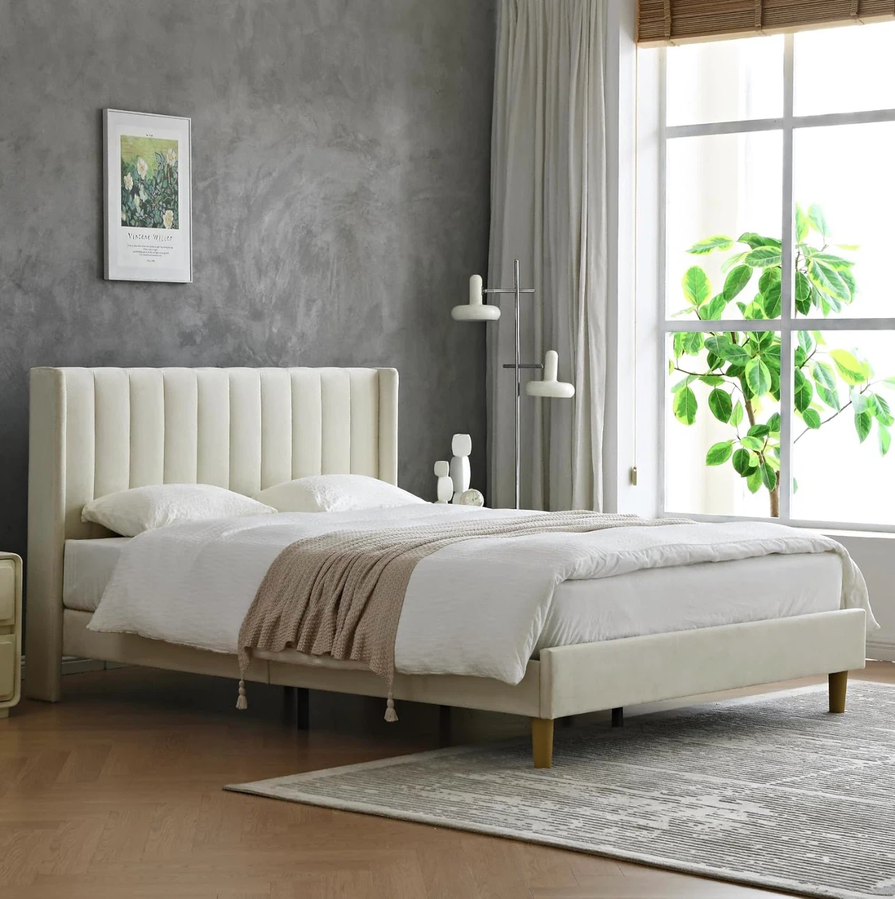 Queen Size Upholstered Bed Frame + Memory Foam Mattress - photo 3