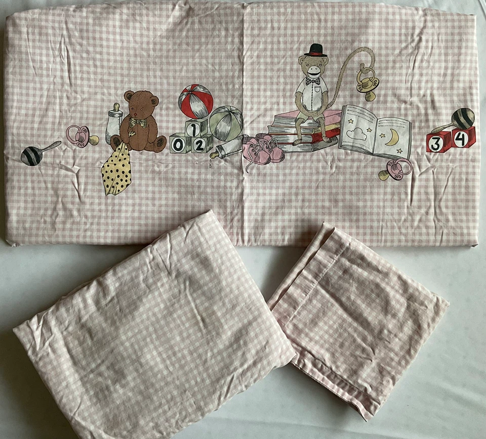 Vintage IKEA NANIG 3-Piece Baby Bedding Set - Pink Gingham