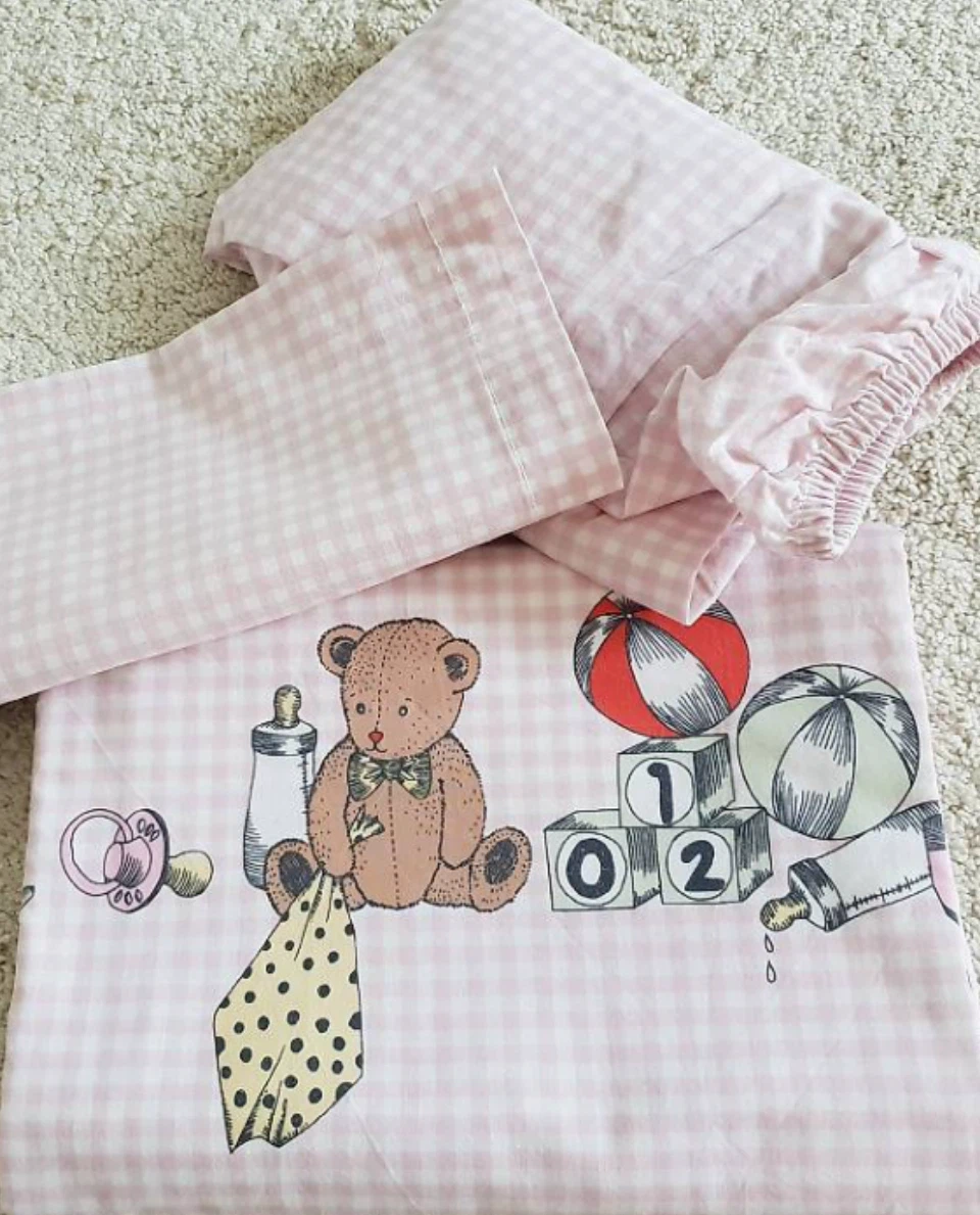 Vintage IKEA NANIG 3-Piece Baby Bedding Set - Pink Gingham - photo 3