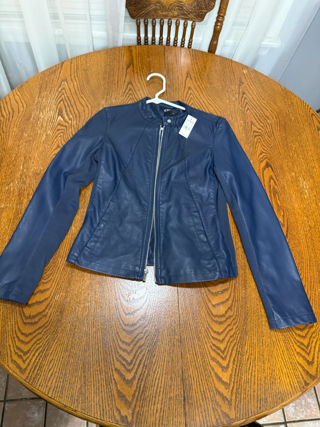 Express Faux Leather Moto Jacket Blue