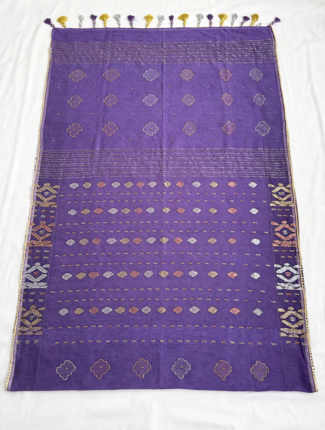 Purple Jamdani Saree with Gold Zari Work — Blouse Included - photo 5