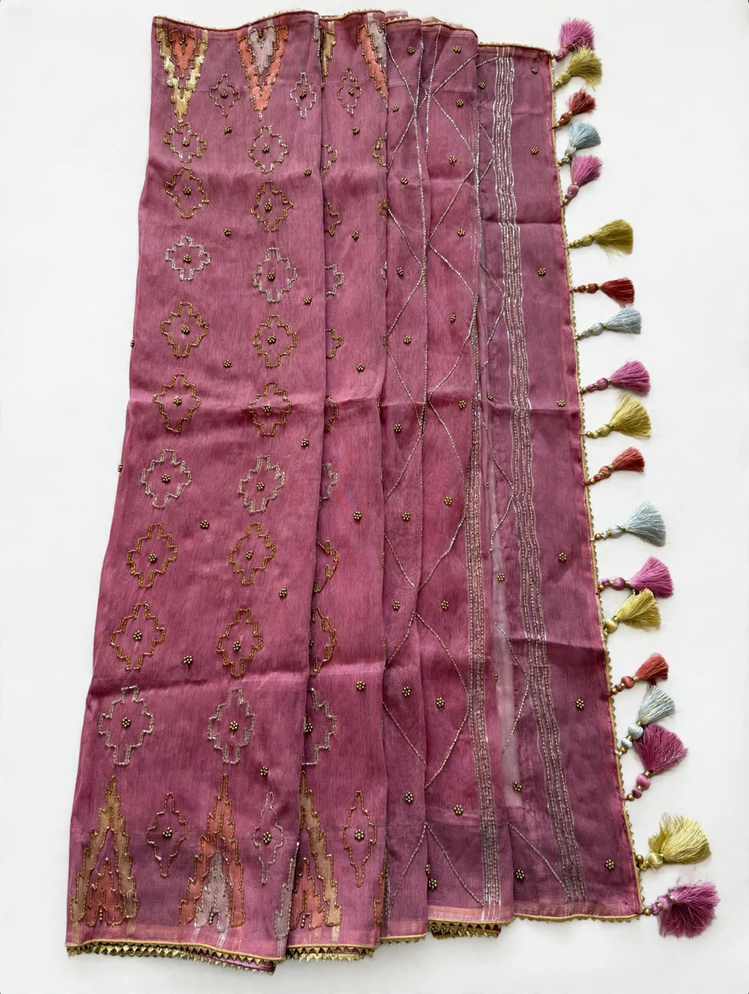 Mauve Handloom Jamdani Saree with Karchupi Work