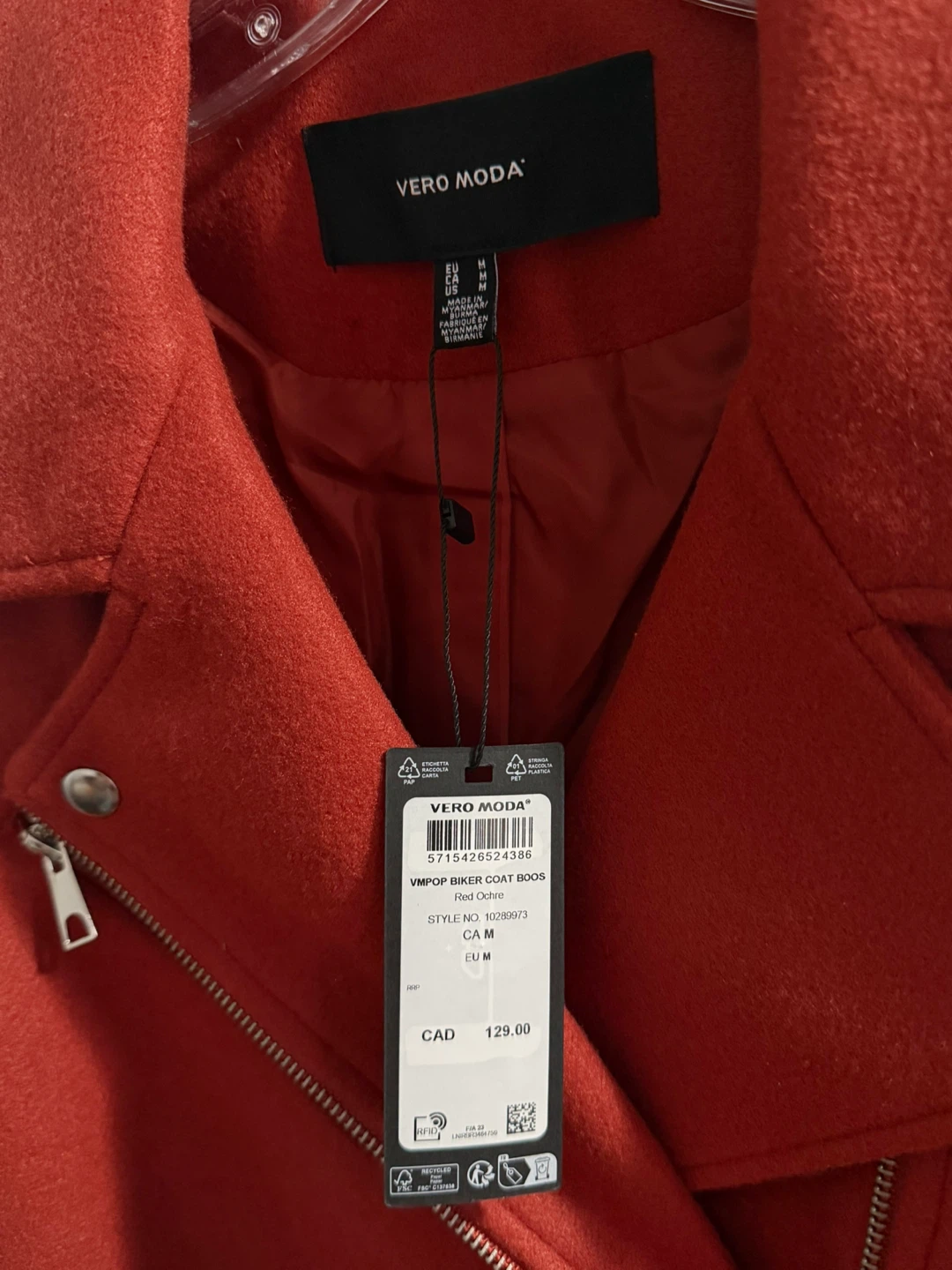 Vero Moda VMPOP Biker Coat - Red Ochre - Size M - photo 2