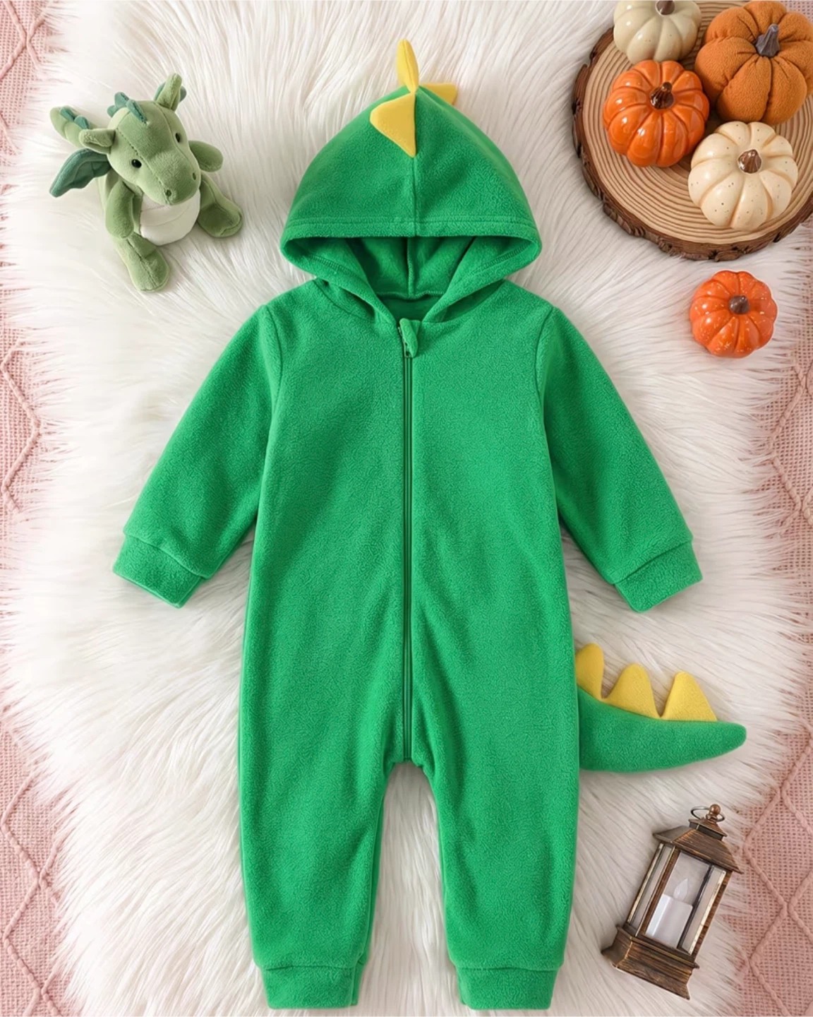 Halloween costume for Kids Green Dinosaur Fleece Bodysuit