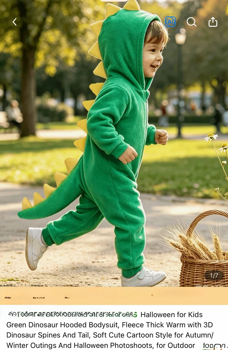 Halloween costume for Kids Green Dinosaur Fleece Bodysuit - photo 2