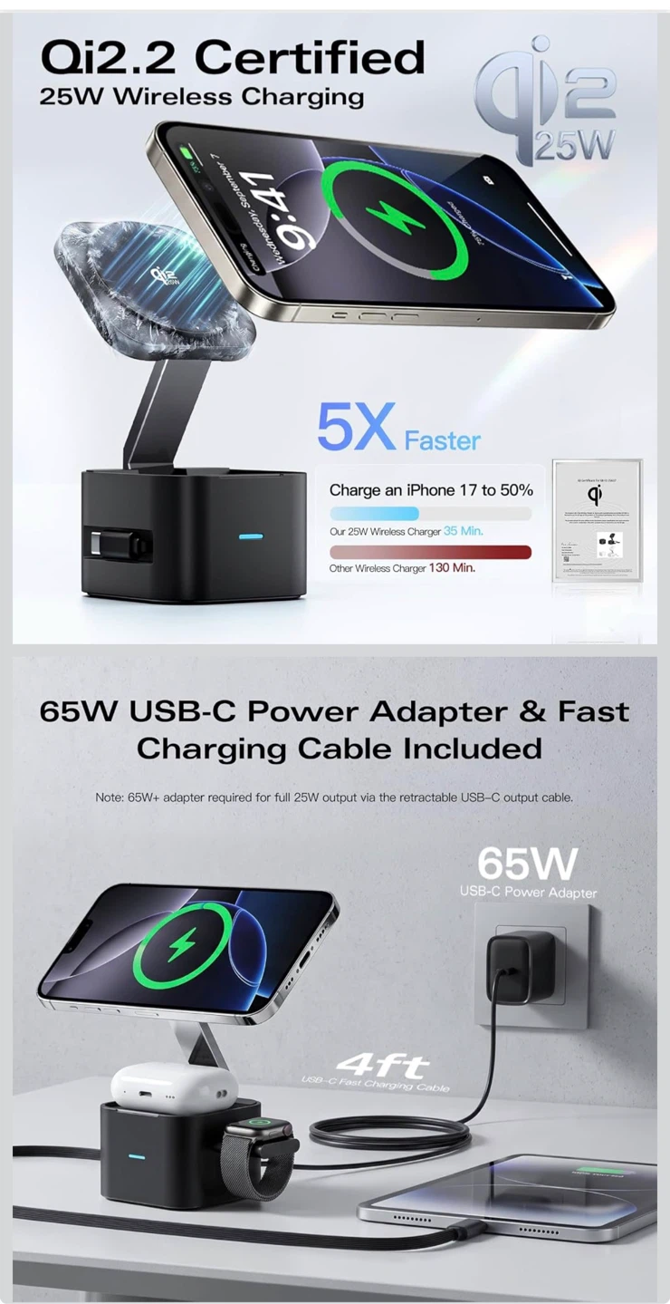 Qi2.2 25W Foldable 4-in-1 Magnetic Wireless Charging Station - photo 2