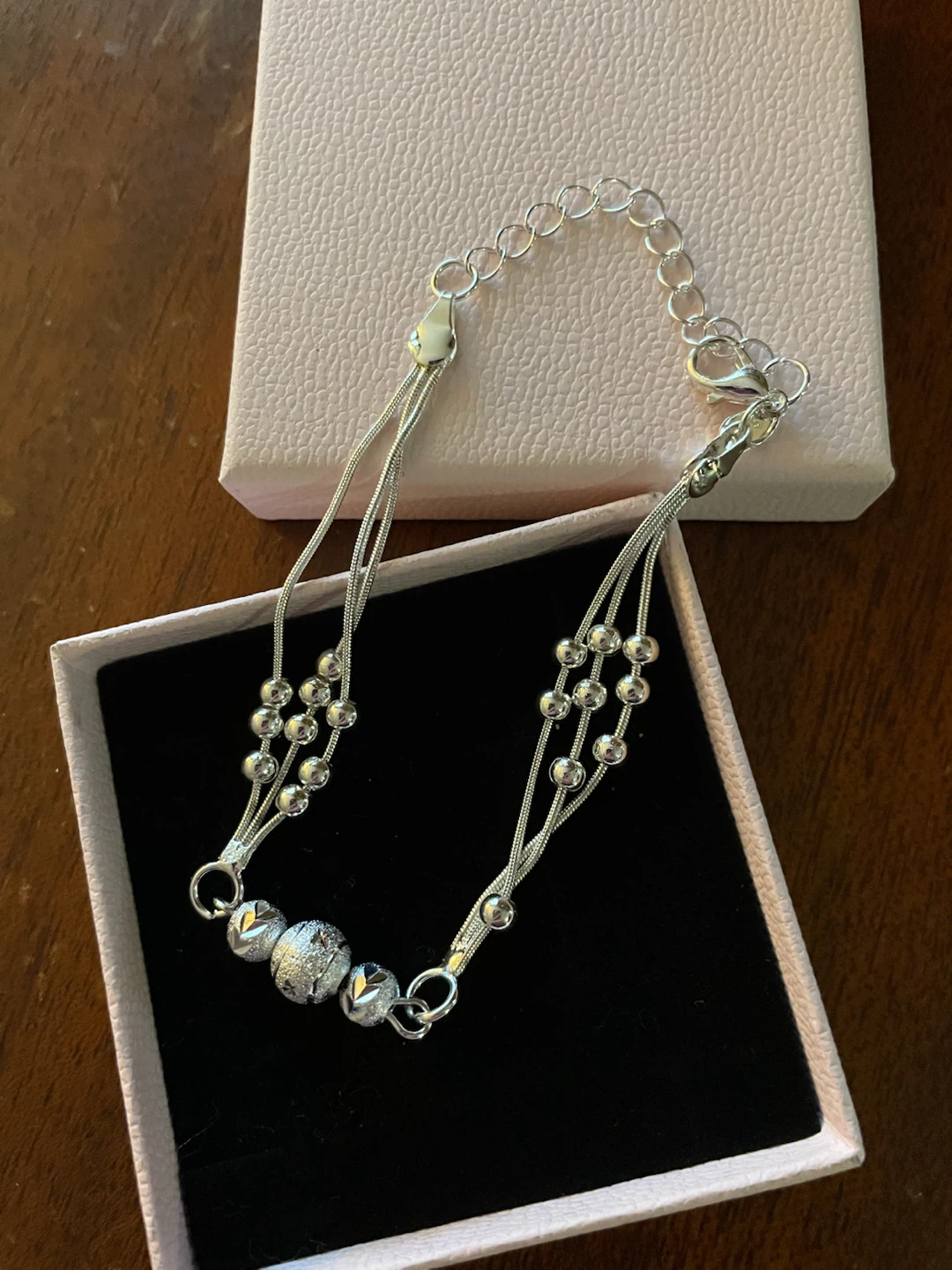 S925 Sterling Silver Multi-Strand Bead Bracelet