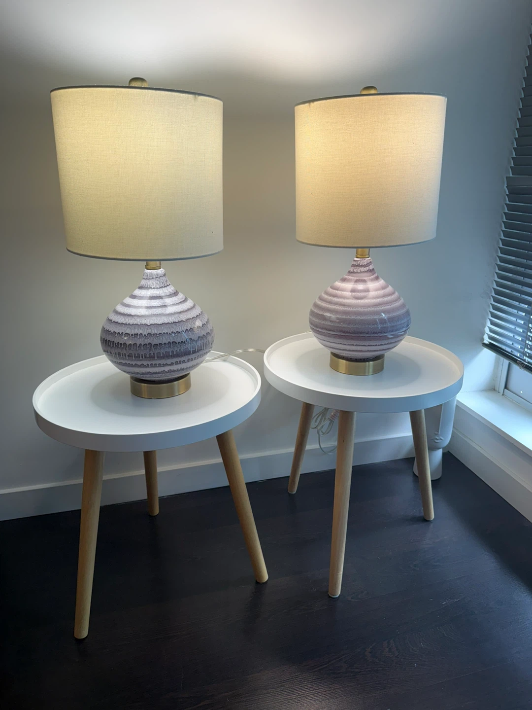 Matching Table Lamps & Round Side Tables – 4-Piece Set