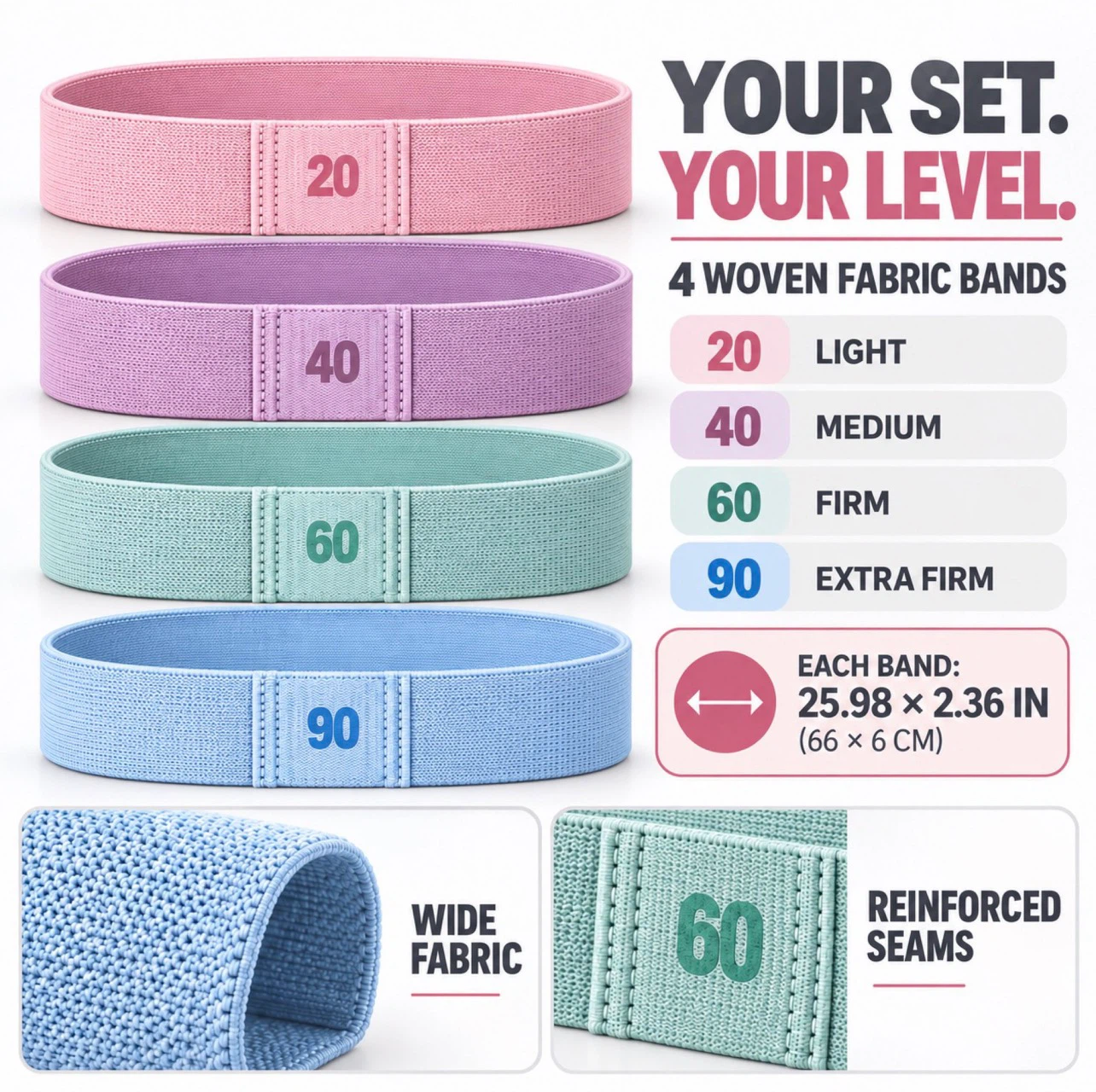 Set of 4 Woven Fabric Resistance Bands - photo 3