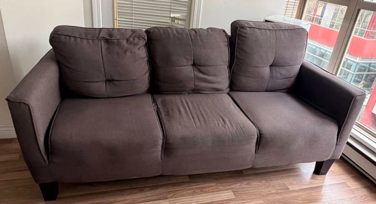 Three-Seater Grey Fabric Sofa