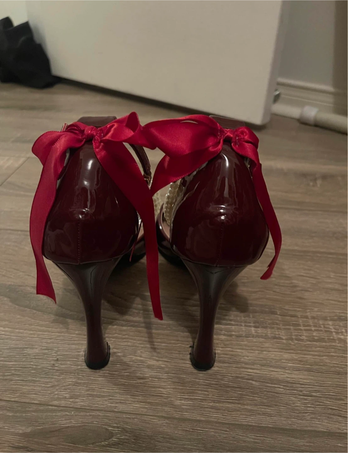 Burgundy Stilletos with Pearl Ankle Straps - photo 3