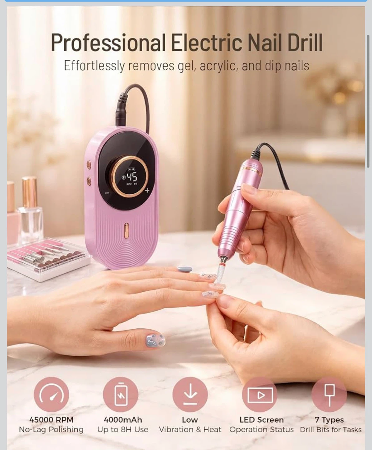 Professional Electric Nail Drill 45000 RPM - photo 2