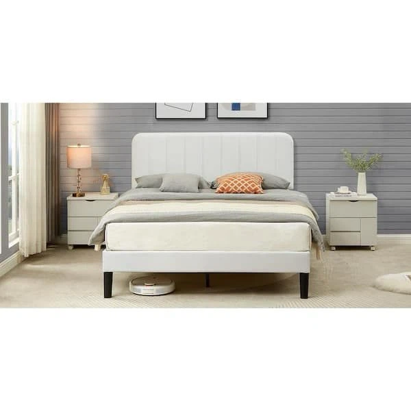 Upholstered Bed, White Queen Bed - photo 2