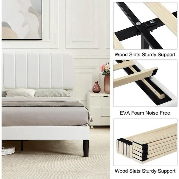 Upholstered Bed, White Queen Bed - photo 4