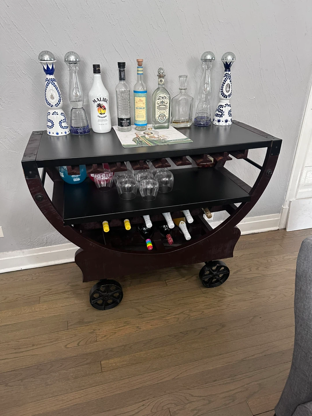 Industrial Style Bar Cart with Wine Rack