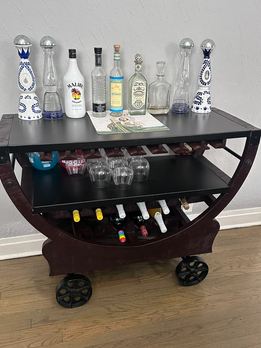 Industrial Style Bar Cart with Wine Rack - photo 2