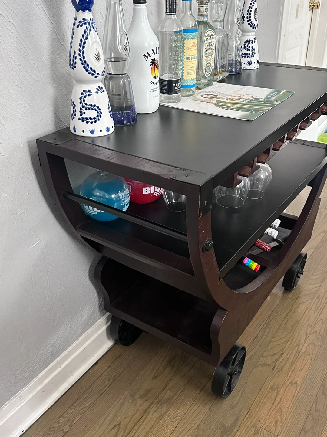 Industrial Style Bar Cart with Wine Rack - photo 4