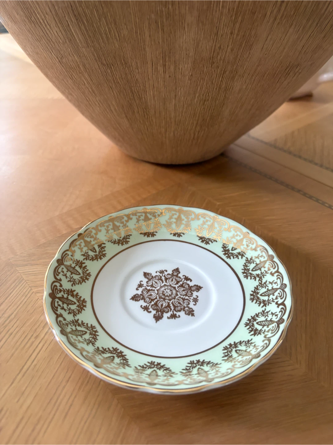 Vintage Pale Green and Gold Porcelain Saucer - photo 3