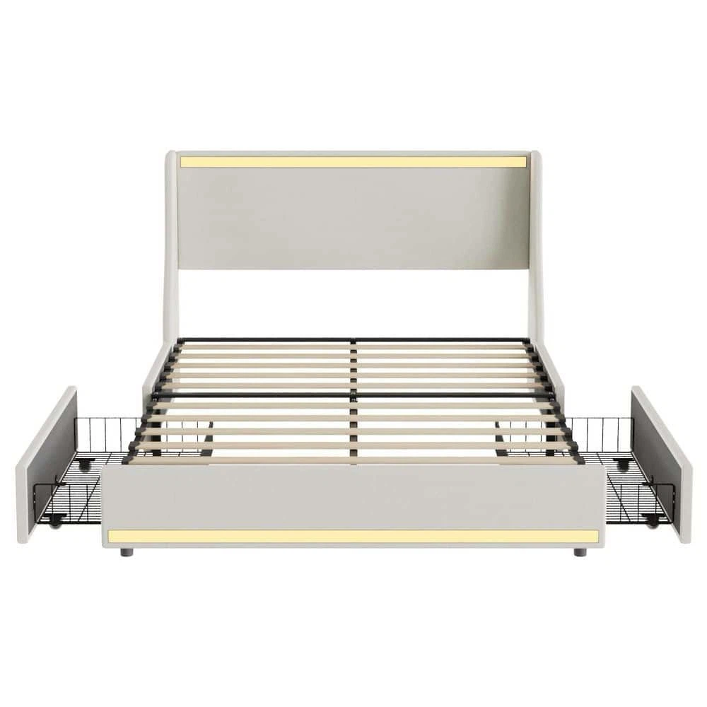 Queen Size Upholstered LED Bed with Storage - photo 3